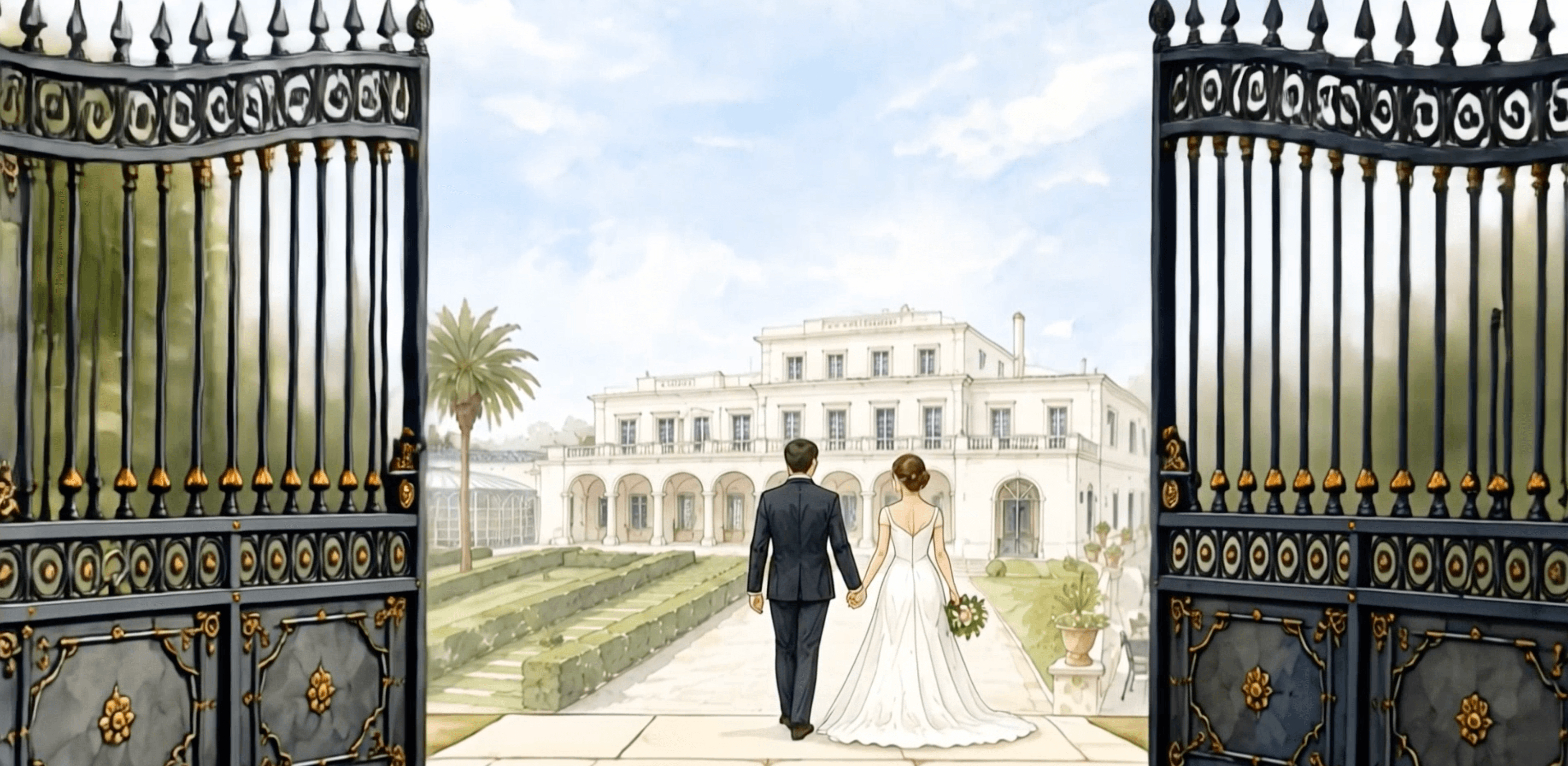 Bride and groom at Villa Miani